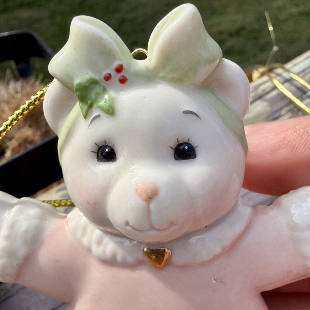 Vtg Lenox Christmas Ornaments Santa Jingle Bell Teddy Bear Porcelain Gold 2 Set